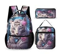 WECECE Set Zaini Tiger Bambina con Portapranzo e Astuccio, Borsa Scuola Animal Pattern Ragazzo 7-13 Anni per Rientro a Scuola