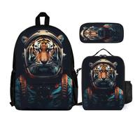 WECECE Set Zaini Tiger Bambino con Sacchetto per Pranzo e Astuccio, Borsa Scuola Animal Tiger Studenti Classe 3-5 per Tempo Libero