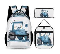 WECECE Set Zaini Tractor Studenti con Sacchetto Pranzo e Astuccio, Borsa Scuola Car Pattern Ragazza 8-15 Anni, Regalo per il Ritorno a Scuola, Tasche Laterali Porta Bottiglia