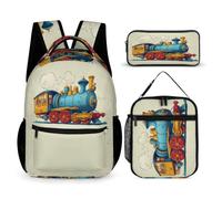 WECECE Set Zaini Train Ragazze 7-13 Anni con Sacchetto Pranzo e Astuccio, Borsa Scolastica Railway Train Bambino per Viaggio Tempo Libero, Spallacci Regolabili e Tasche Laterali