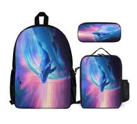 WECECE Set Zaini Whale Ragazzo con Portapranzo e Astuccio, Borsa Scolastica Sea Life Studenti 6-12 Anni per Forniture Scolastiche, Capiente per Libri Quaderni e Accessori