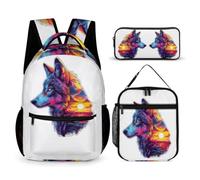 WECECE Set Zaini Wolves Bambino Elementare con Portapranzo e Astuccio Matite, Zaino Scuola Animal Wolf Ragazze 7-14 Anni per Lezioni e Viaggio
