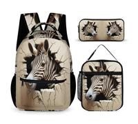 WECECE Set Zaini Zebra Bambini con Borsa Termica e Astuccio, Zaino Scuola 3D Animal Ragazze 6-13 Anni per Scuola e Tempo Libero
