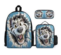 WECECE Set Zaini Zebra Bambino con Sacchetto per Pranzo e Astuccio, Borsa Scuola Animal 3D Studenti Classe 3-5 per Tempo Libero