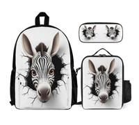 WECECE Set Zaini Zebra Ragazza con Sacchetto Pranzo e Astuccio Matite, Zaino Scuola 3D Animal Zebra Bambini 8-13 Anni per Lezioni e Attività