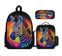 WECECE Set Zaini Zebra Ragazze con Sacchetto per Pranzo e Astuccio, Borsa Scuola 3D Animal Studenti Classe 3-5 per Attività Quotidiane, Spallacci Regolabili e Tasche Laterali