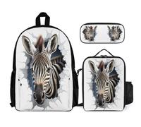 WECECE Set Zaini Zebra Ragazzi 3 Pezzi con Portapranzo e Astuccio, Zaino Scuola 3D Animal Ragazza per Elementare 7-13 Anni, Capiente per Uso Quotidiano