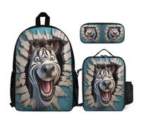 WECECE Set Zaini Zebra Ragazzo con Portapranzo e Astuccio, Borsa Scolastica Animal 3D Studenti 6-12 Anni per Forniture Scolastiche, Capiente per Libri Quaderni e Accessori