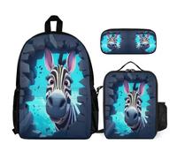 WECECE Set Zaini Zebra Ragazzo con Portapranzo e Astuccio, Borsa Scolastica Animal Print Studenti 6-12 Anni per Forniture Scolastiche, Capiente per Libri Quaderni e Accessori