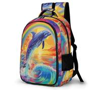 WECECE Zainetti Dolphin Ragazzo 12-15 Anni Zaino Scolastico Rainbow Sea Creature Studenti Classe 7-9 Borsa Scolastica, Resistente Impermeabile Tempo Libero Sport Bookbag