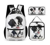 WECECE Zainetto Animal Print Studenti con Sacchetto Pranzo e Astuccio Matite, Set Zaini Puppy Print Ragazzi 8-15 Anni per Scuola Media e Primaria