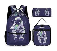 WECECE Zainetto Astronaut Ragazze 3 Pezzi con Borsa Termica e Astuccio, Zaino Scuola Spaceman Bambino 6-11 Anni per Scuola Elementare