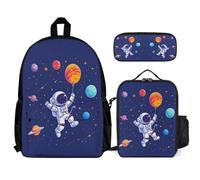 WECECE Zainetto Astronaut Ragazzo con Borsa Termica e Astuccio, Borsa Scolastica Spaceman Ragazze 6-10 Anni per Primaria e Uso Giornaliero