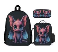 WECECE Zainetto Bat Flying Squirrel Ragazza con Borsa Termica e Astuccio, Borsa Scuola Bambini 7-13 Anni per Scuola Elementare e Viaggio