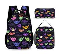 WECECE Zainetto Bat Flying Squirrel Ragazze 3 Pezzi con Borsa Termica e Astuccio, Zaino Scuola Bambino 6-11 Anni per Scuola Elementare