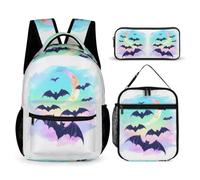 WECECE Zainetto Bat Flying Squirrel Ragazzi con Portapranzo e Astuccio Matite, Set di Zaino Bambina 6-11 Anni per Uso Quotidiano