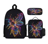 WECECE Zainetto Bee Ragazze con Borsa Termica e Astuccio, Set di Zaino Queen Bee Bambino 6-12 Anni per Escursioni