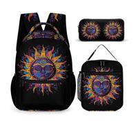 WECECE Zainetto Bohemian Sun Ragazze 3 Pezzi con Borsa Termica e Astuccio, Zaino Scuola Sun God Bambino 6-11 Anni per Scuola Elementare