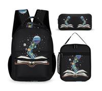 WECECE Zainetto Book Mystery Ragazze con Borsa Termica e Astuccio, Borsa Scolastica Knowledge Planet Bambino 6-12 Anni per Uso Quotidiano e Tempo Libero, Tasche Laterali Porta Bottiglia