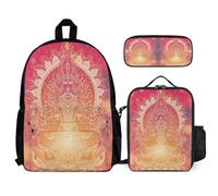 WECECE Zainetto Buddha Studenti 3 Pezzi con Sacchetto Pranzo e Astuccio, Set Zaini Buddhism Ragazzi per Primaria 8-15 Anni e Scuola Media