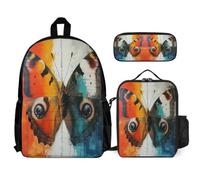 WECECE Zainetto Butterfly Ragazza con Borsa Termica e Astuccio, Borsa Scuola Colourful Bambini 7-13 Anni per Scuola Elementare e Viaggio
