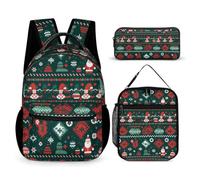 WECECE Zainetto Christmas Tree Print Ragazze con Sacchetto per Pranzo e Astuccio, Borsa Scuola Bambina 6-11 Anni per Tempo Libero, Capiente Libri Quaderni e Accessori Scolastici