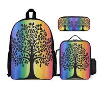 WECECE Zainetto Colourful Tree Bambina con Borsa Termica e Astuccio Matite, Zaino Scuola Ragazzi 8-15 Anni per Elementare e Media