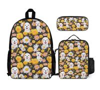 WECECE Zainetto Daisy Dog Studenti 3 Pezzi con Sacchetto Pranzo e Astuccio, Set Zaini Flower Ragazzi per Primaria 8-15 Anni e Scuola Media