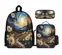 WECECE Zainetto Daisy Ragazza con Borsa Termica e Astuccio, Zaino Scuola Plant Theme Bambini 7-12 Anni per Escursioni, Studio e Tempo Libero, Tasche Laterali Porta Bottiglia
