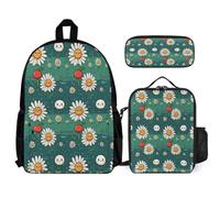 WECECE Zainetto Daisy Ragazze con Borsa Termica e Astuccio, Set di Zaino Flower Bambino 6-12 Anni per Escursioni