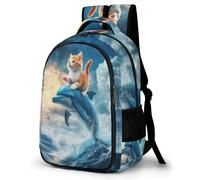 WECECE Zainetto Dolphin Kitten Pattern Ragazzi Scuola Media Borsa Scolastica Sea Creature Studentesse 12-15 Anni Cartella per Libri Laptop, Backpack Tempo Libero Regalo Studenti