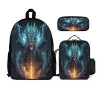 WECECE Zainetto Dragon Studenti con Sacchetto per Pranzo e Astuccio, Borsa Scolastica Dragon Ragazze 7-14 Anni, Regalo per il Ritorno a Scuola, Spallacci Regolabili