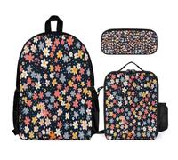 WECECE Zainetto Flower Studenti con Borsa Termica e Astuccio, Zaino Scuola Botanical Print Ragazza 6-11 Anni per Primaria e Back to School