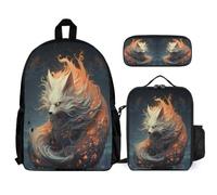 WECECE Zainetto Fox Ragazza con Borsa Termica e Astuccio, Zaino Scuola Animal Pattern Bambini 7-12 Anni per Escursioni, Studio e Tempo Libero, Tasche Laterali Porta Bottiglia