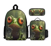 WECECE Zainetto Frog Ragazza con Sacchetto Pranzo e Astuccio, Zaino Scuola Ugly Bambini per Elementare 6-13 Anni, Adatto a Viaggio e Lezioni