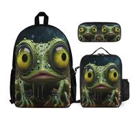 WECECE Zainetto Frog Studenti con Sacchetto per Pranzo e Astuccio, Borsa Scolastica Ugly Ragazze 7-14 Anni, Regalo per il Ritorno a Scuola, Spallacci Regolabili