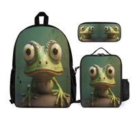 WECECE Zainetto Frog Studenti con Sacchetto per Pranzo e Astuccio, Borsa Scolastica Ugly Ragazze 7-14 Anni, Regalo per il Ritorno a Scuola, Spallacci Regolabili