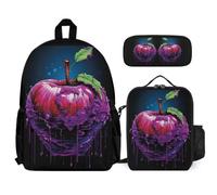 WECECE Zainetto Fruit Bambini con Sacchetto per Pranzo e Astuccio, Zaino Scuola Fruit Theme Ragazzo 6-11 Anni per Elementare