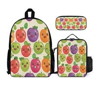 WECECE Zainetto Fruit Print Studenti con Borsa Termica e Astuccio, Zaino Scuola Ragazza 6-11 Anni per Primaria e Back to School