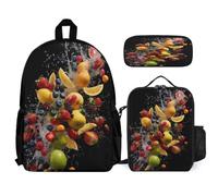 WECECE Zainetto Fruit Studenti 3 Pezzi con Sacchetto Pranzo e Astuccio, Set Zaini Fruit Theme Ragazzi 8-15 Anni per Primaria
