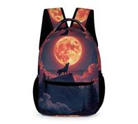 WECECE Zainetto Full Moon Wolf Elementare Bambini Zaino Scuola Wolves Moon Classe 4 Bambine 7 Anni School Bag per Libri Quaderni Tasca Frontale Tasche Laterali Ritorno a Scuola