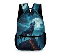 WECECE Zainetto Full-Moon Wolves Classe 2 Bambini e Bambine Zaino Scuola Moon Wolf 7-13 Anni Borsa Scolastica Tasca Frontale Pratica Libri Quaderni Borraccia Outdoor Tempo Libero