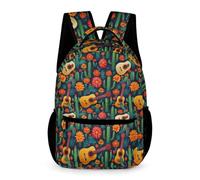 WECECE Zainetto Guitar Cactus per Ragazzi 7-11 Anni Borsa Scuola Flowers Classe 4-5 Ragazze Elementare Cartella Leggero con Tasche Laterali Quaderni Bottiglia Ombrello Ritorno a Scuola