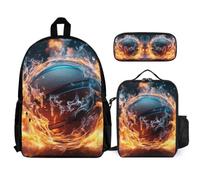 WECECE Zainetto Ice And Fire Basketball Bambina con Borsa Termica e Astuccio Matite, Zaino Scuola Basketball Ragazzi 8-15 Anni per Scuola Elementare e Media