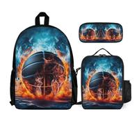 WECECE Zainetto Ice and Fire Basketball Studenti con Sacchetto per Pranzo e Astuccio, Borsa Scolastica Basketball Ragazze 7-14 Anni, Regalo per il Ritorno a Scuola, Spallacci Regolabili