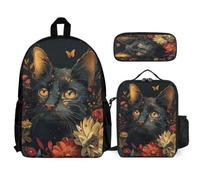 WECECE Zainetto Kitten Ragazza con Borsa Termica e Astuccio, Zaino Scuola Cat Bambini 7-12 Anni per Escursioni, Studio e Tempo Libero, Tasche Laterali Porta Bottiglia