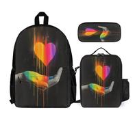 WECECE Zainetto Love Heart Studenti 3 Pezzi con Sacchetto Pranzo e Astuccio, Set Zaini Colourful Ragazzi 8-15 Anni per Primaria