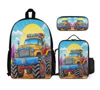 WECECE Zainetto Mechanical Engineering Vehicle Bambina con Borsa Termica e Astuccio Matite, Zaino Scuola Tractor Ragazzi 8-15 Anni per Elementare e Media