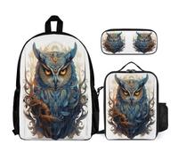 WECECE Zainetto Owl Studenti con Borsa Termica e Astuccio, Zaino Scuola Bird Theme Ragazza 6-11 Anni per Primaria e Back to School