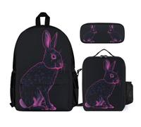 WECECE Zainetto Rabbit Ragazza con Borsa Termica e Astuccio, Zaino Scuola Animal Bunny Bambini 7-12 Anni per Escursioni, Studio e Tempo Libero, Tasche Laterali Porta Bottiglia